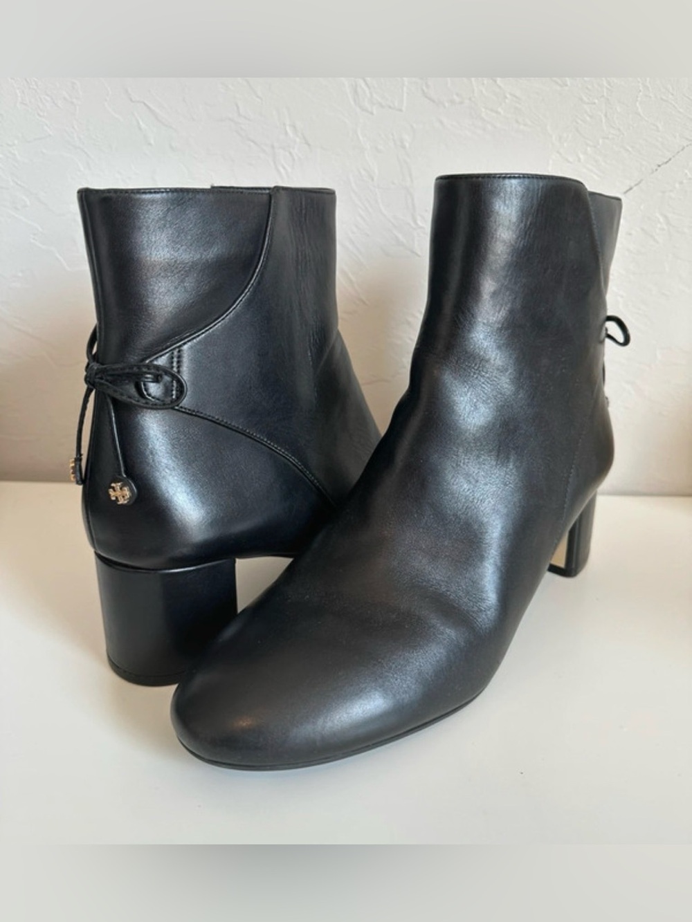 Tory Burch Laila Ankle Bootie in black calfskin leather, size 10.5